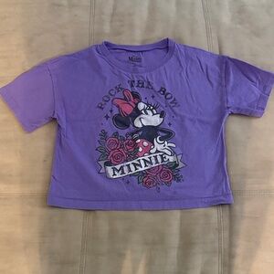 Disney Minnie Mouse Cropped Purple Short Sleeve Tee Size 10